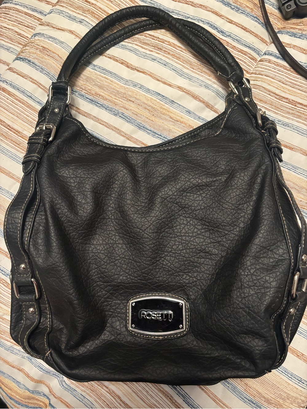 Rosetti Black Slouchy Shoulder Bag with Silver Hardware